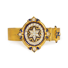 Antique gold, diamond, and enamel jarretière bracelet