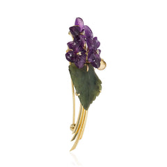 Amethyst and nephrite flower bouquet brooch