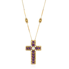 Art Nouveau amethyst and pearl cross with chain