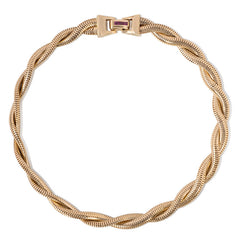 Retro gold snake link necklace with ruby-set clasp