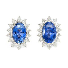 Ceylon sapphire and diamond cluster earrings