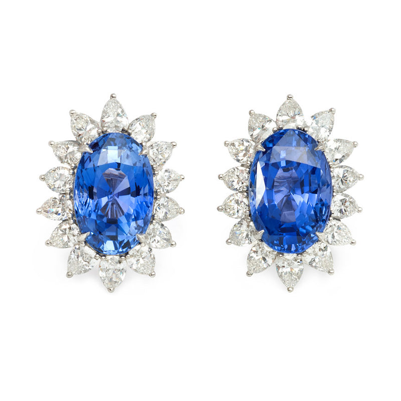 Ceylon sapphire and diamond cluster earrings