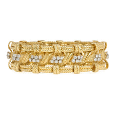 Mid-century gold and diamond woven design bracelet