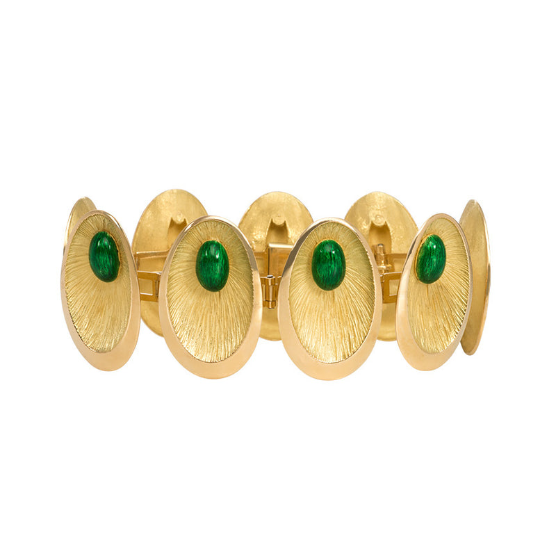 Gold and green enamel oval link bracelet