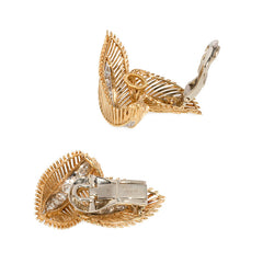 Gold and diamond leaf earrings/dress clips