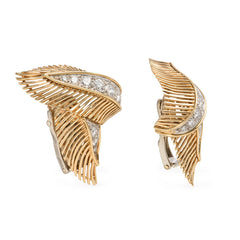 Gold and diamond leaf earrings/dress clips