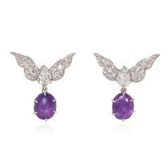 Retro star sapphire and diamond wing earrings