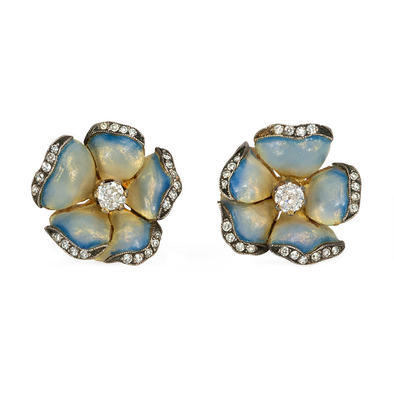 Art NEnamel and diamond flower earrings