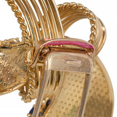 Cartier 1950s Gold and Sapphire Bow Ribbon Brooch