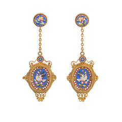 Antique gold and micromosaic earrings of floral and dove motifs