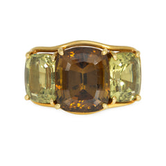 Verdura large three-stone citrine and peridot ring