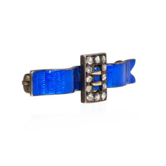 Antique blue enamel and diamond buckle brooch