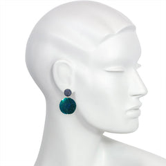 Handmade blue glass bead and green sequined earrings