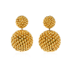 Electroplated glass beaded double ball earrings