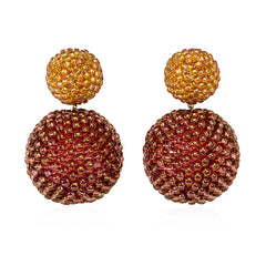 Glass beaded ball earrings in amber and plum luster