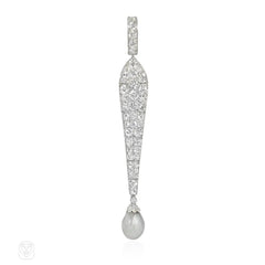 Cartier Art Deco diamond and pearl lavalier pendant