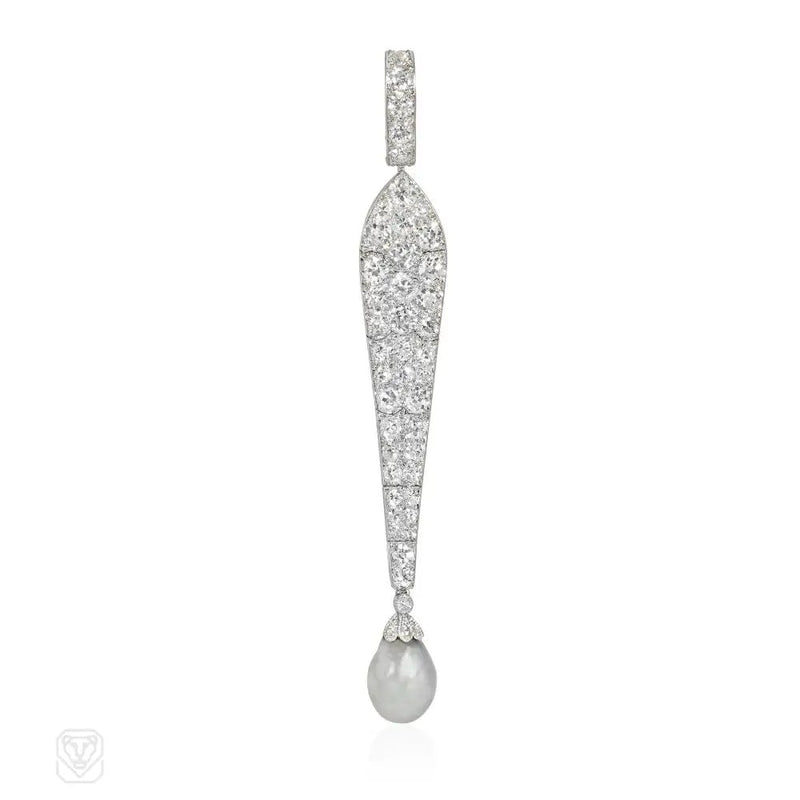 Cartier Art Deco diamond and pearl lavalier pendant