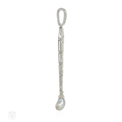 Cartier Art Deco diamond and pearl lavalier pendant