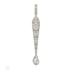 Cartier Art Deco diamond and pearl lavalier pendant