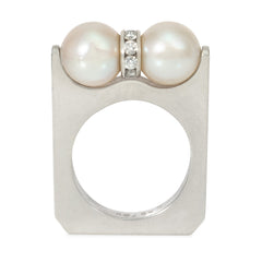 Cartier platinum, pearl and diamond spinner ring