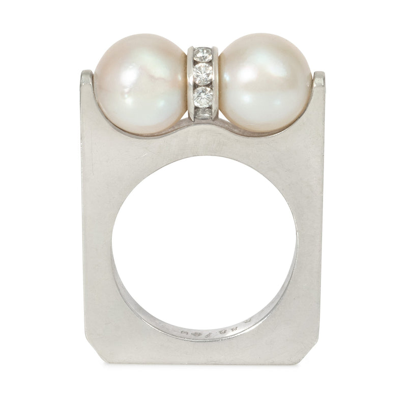 Cartier platinum, pearl and diamond spinner ring