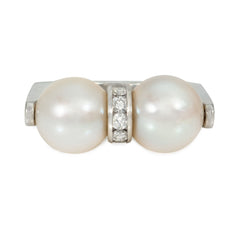Cartier platinum, pearl and diamond spinner ring