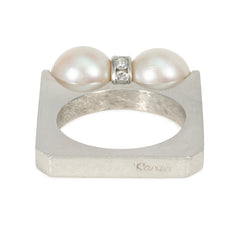 Cartier platinum, pearl and diamond spinner ring