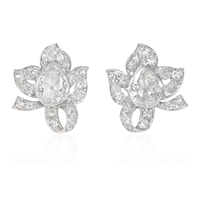 Mid-century diamond stylized leaf form earrings