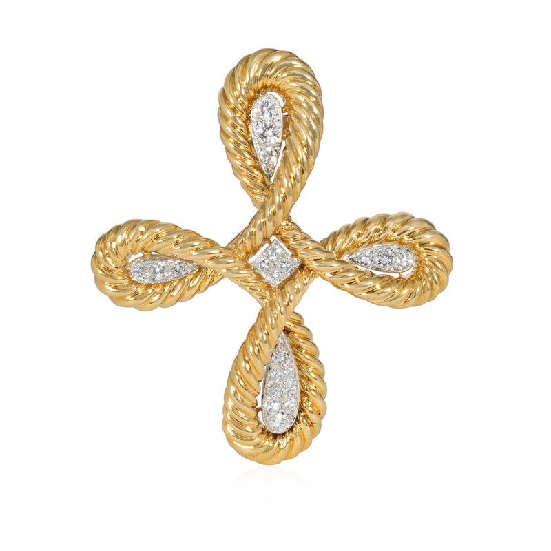 Van Cleef & Arpels gold and diamond quatrefoil brooch/pendant