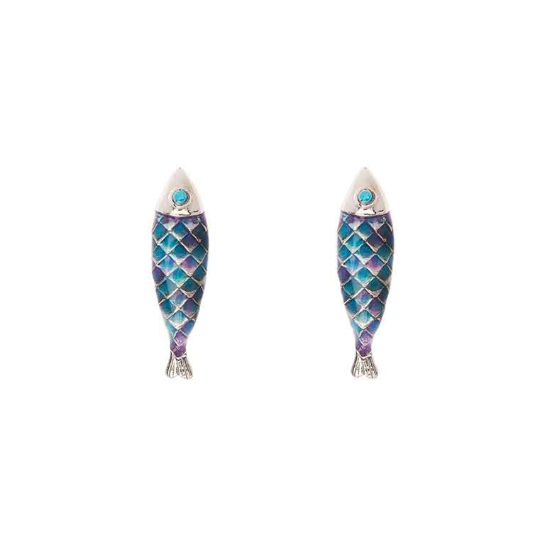 Enamel and stainless steel fish earrings