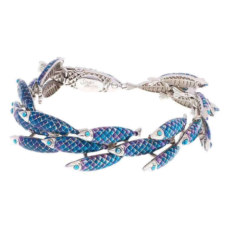 Enamel and stainless steel school of fish bracelet