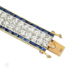 Edwardian Charles Holl diamond and sapphire strap bracelet