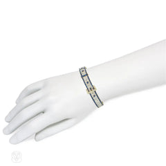 Edwardian Charles Holl diamond and sapphire strap bracelet