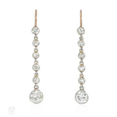 Edwardian diamond, platinum, and gold pendant earrings