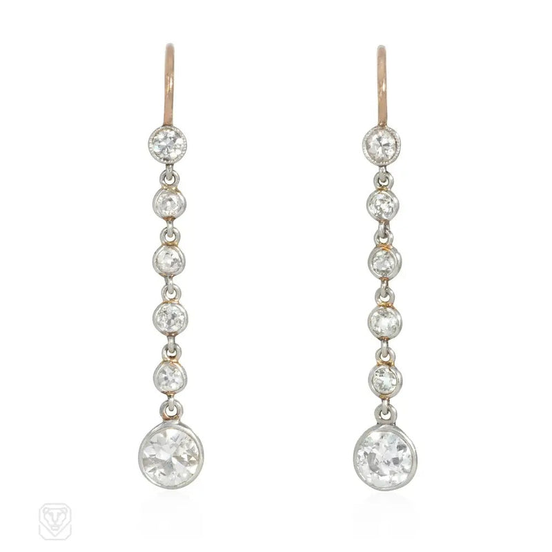 Edwardian diamond, platinum, and gold pendant earrings