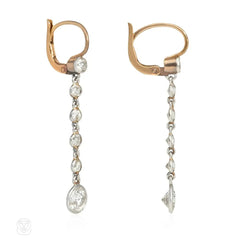 Edwardian diamond, platinum, and gold pendant earrings
