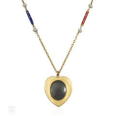 English antique red and blue enamel necklace