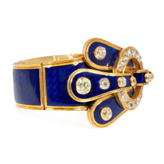 French Antique blue enamel and diamond buckle bracelet