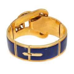 French Antique blue enamel and diamond buckle bracelet