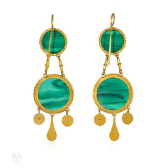 French antique nautical gold and malachite earrings