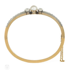 French antique pearl and diamond bangle bracelet