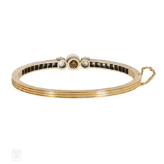 French antique pearl and diamond bangle bracelet