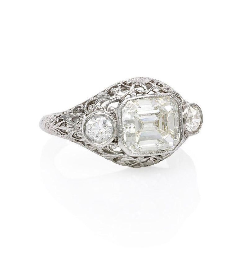 Art Deco emerald cut diamond and platinum ring