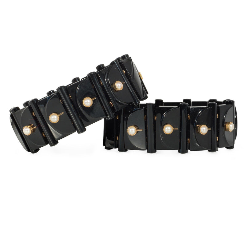 Antique carved onyx and pearl bangles