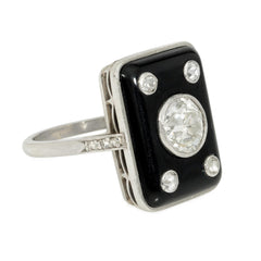 Art Deco rectangular onyx ring with diamonds