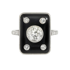 Art Deco rectangular onyx ring with diamonds