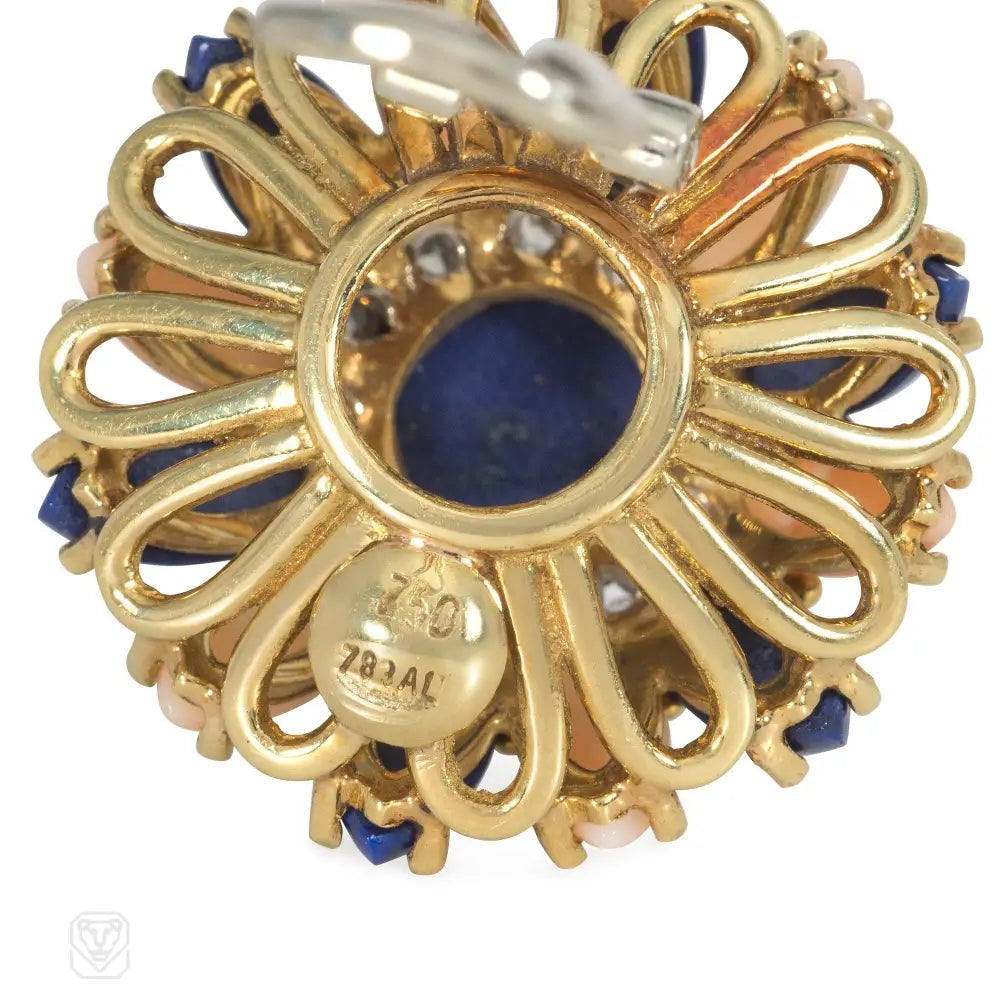 Mid-Century Italian angel skin coral and lapis earrings