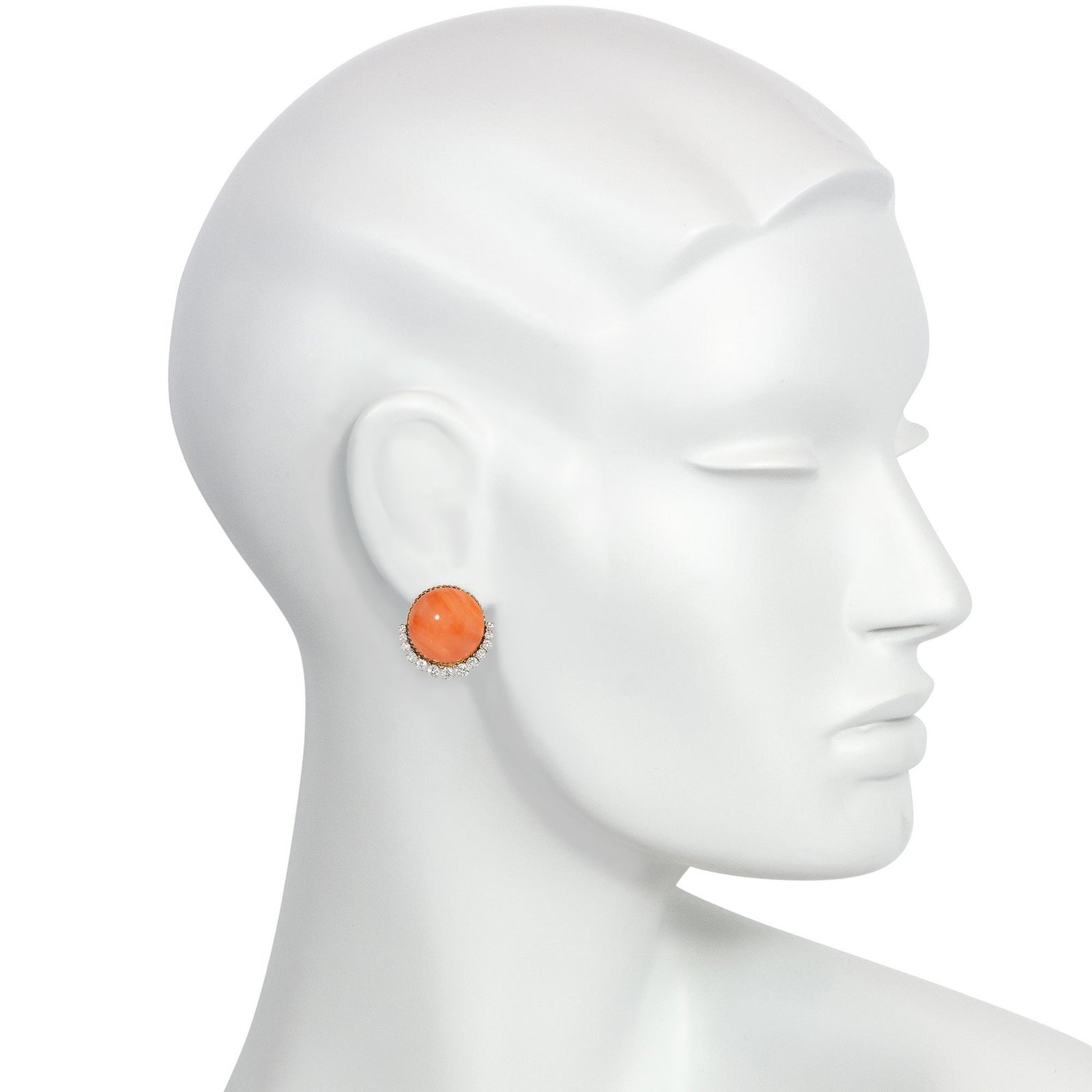 Mid-Century Van Cleef & Arpels coral and diamond crescent earrings