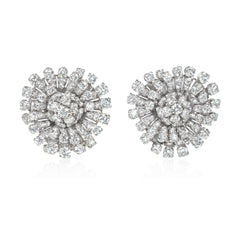 Mid-Century diamond and platinum stylized flower earrings
