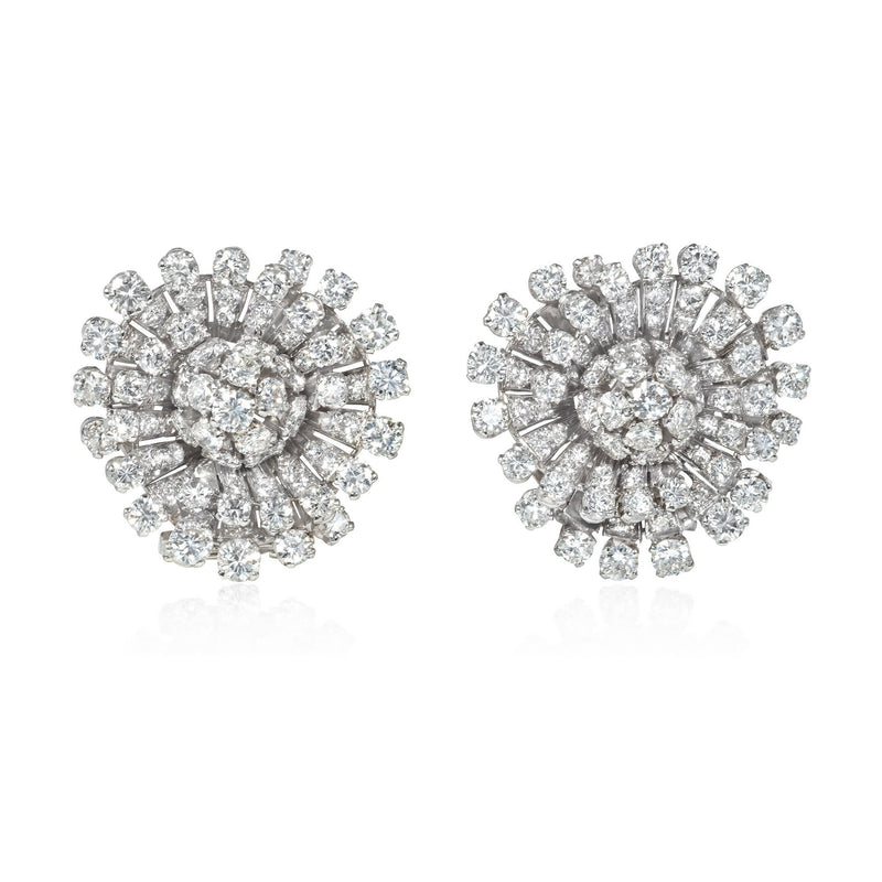 Mid-Century diamond and platinum stylized flower earrings